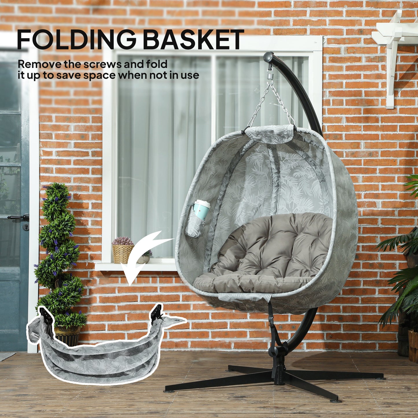 Outsunny Hanging Egg Chair Outdoor Indoor Garden Swing Chair Sand Brown