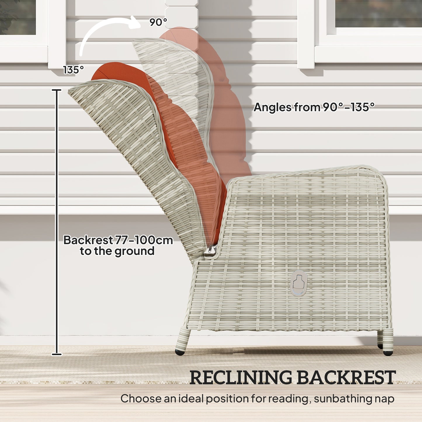 Outsunny 5-Piece Rattan Bistro Set: Reclining Chairs, Cushions, Glass Table, Footstools - Orange