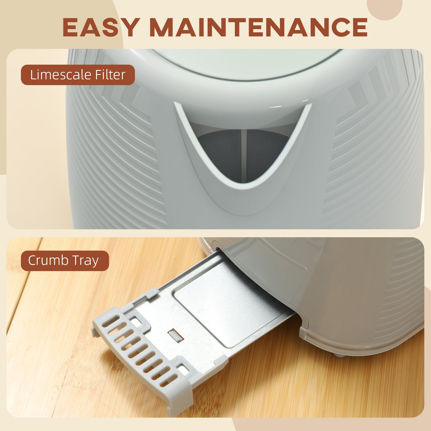 HOMCOM Modern Kettle and Toaster Set - Grey