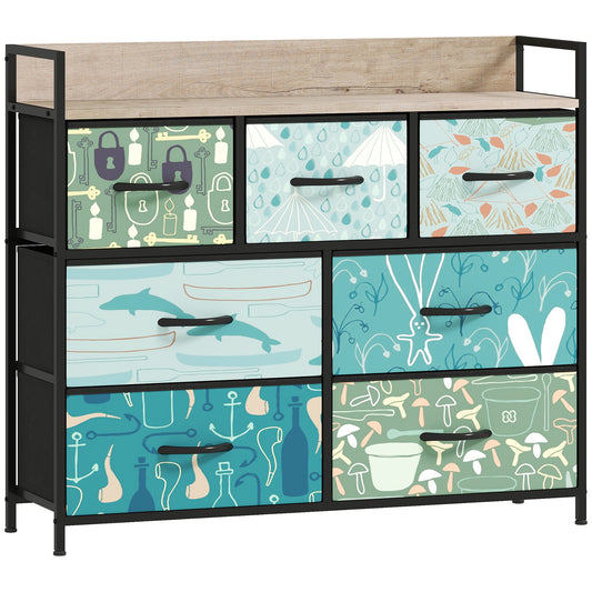 HOMCOM 7-Drawer Chest of Drawers - Blue