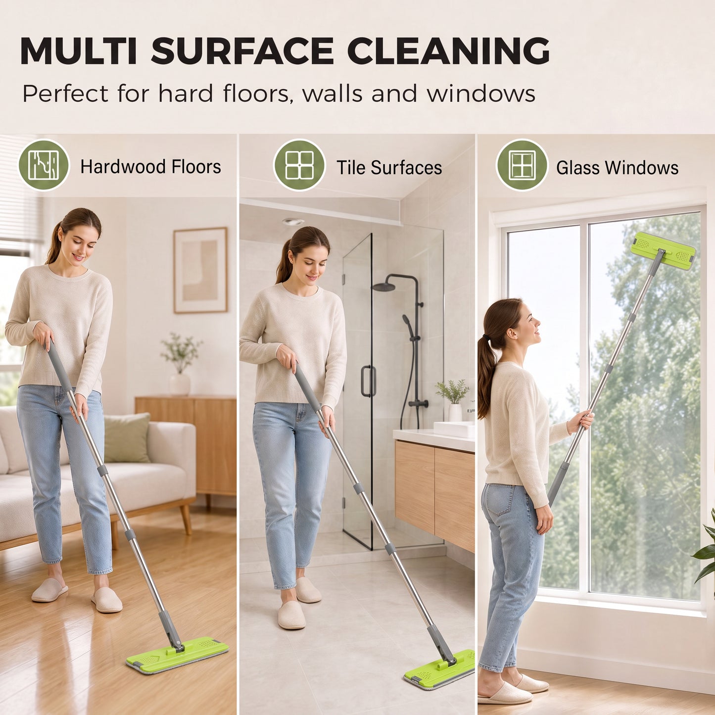 HOMCOM Mop and Bucket Set, Compact Flat Mop System with Wringer, 2 Chambers, 5 Reusable Pads, Dark Grey and Green