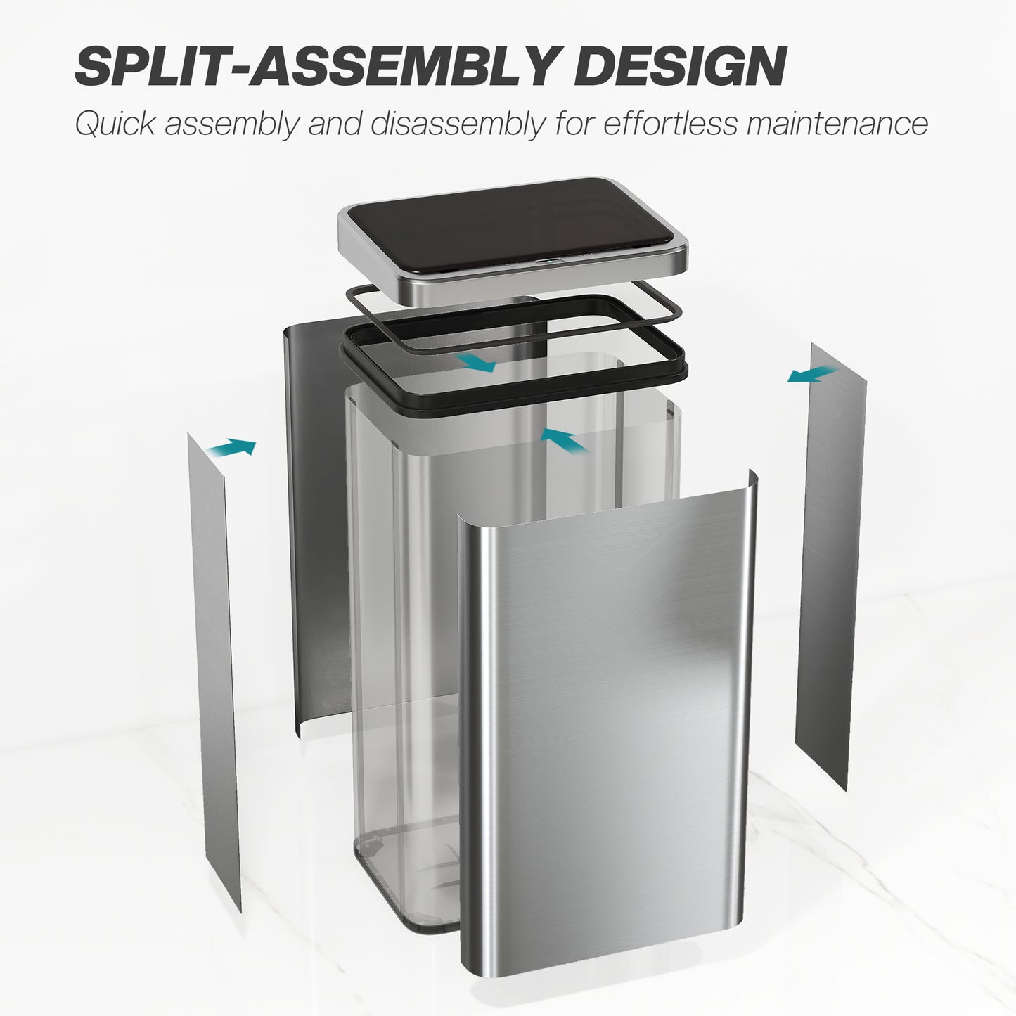 HOMCOM 50L Sensor Bin with Quiet Soft-Close Lid, Automatic Touchless Motion, Fingerprint Resistant Stainless Steel, Silver Tone