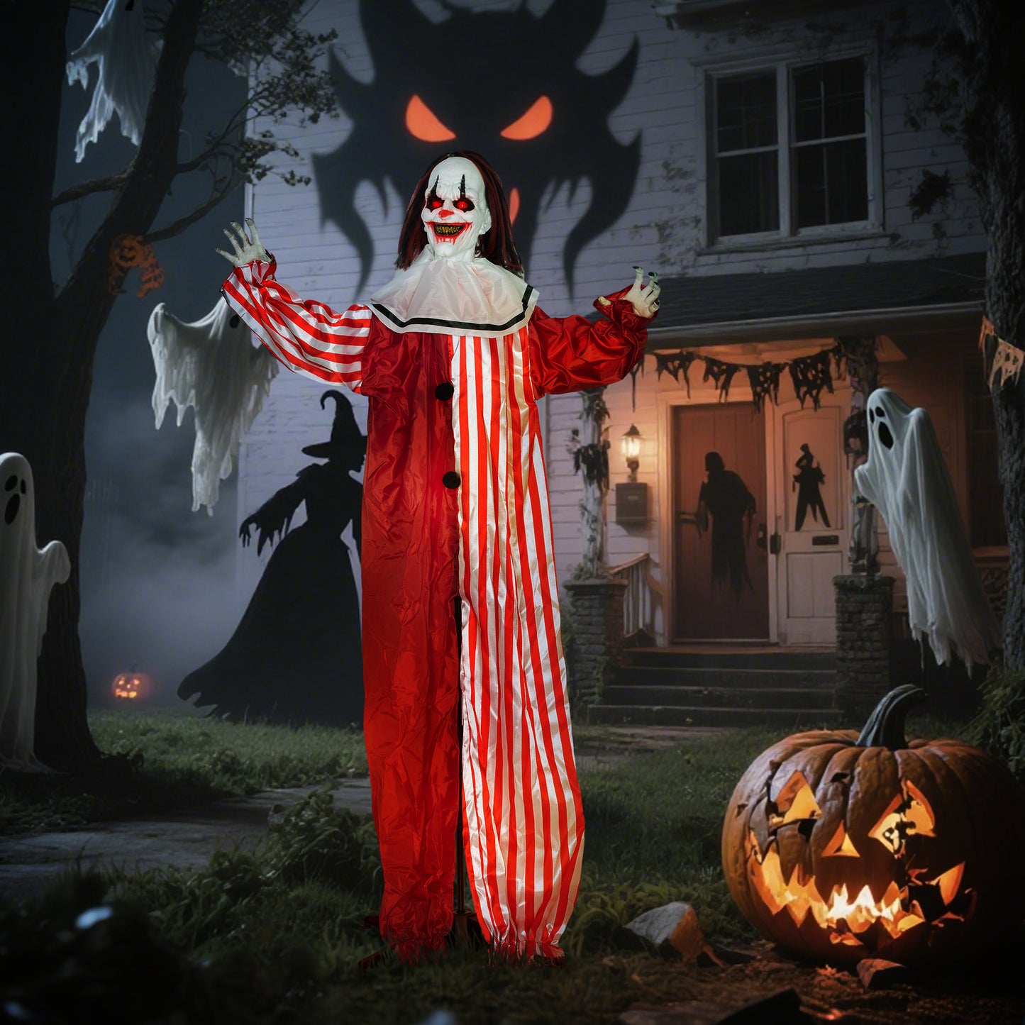 Outsunny 165 cm Life Size Halloween Animated Clown, Sound Activated with Light Up Eyes, Moving Body, Battery Operated Indoor Props, Red