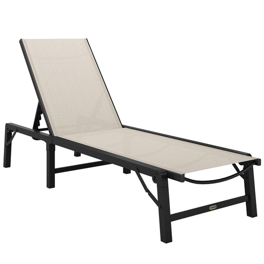 Outsunny Folding Sun Lounger, 5-Position Adjustable Garden Chaise Lounge Sunbed, Steel Frame Reclining Chair for Beach, Porch, Patio, Camping, Khaki