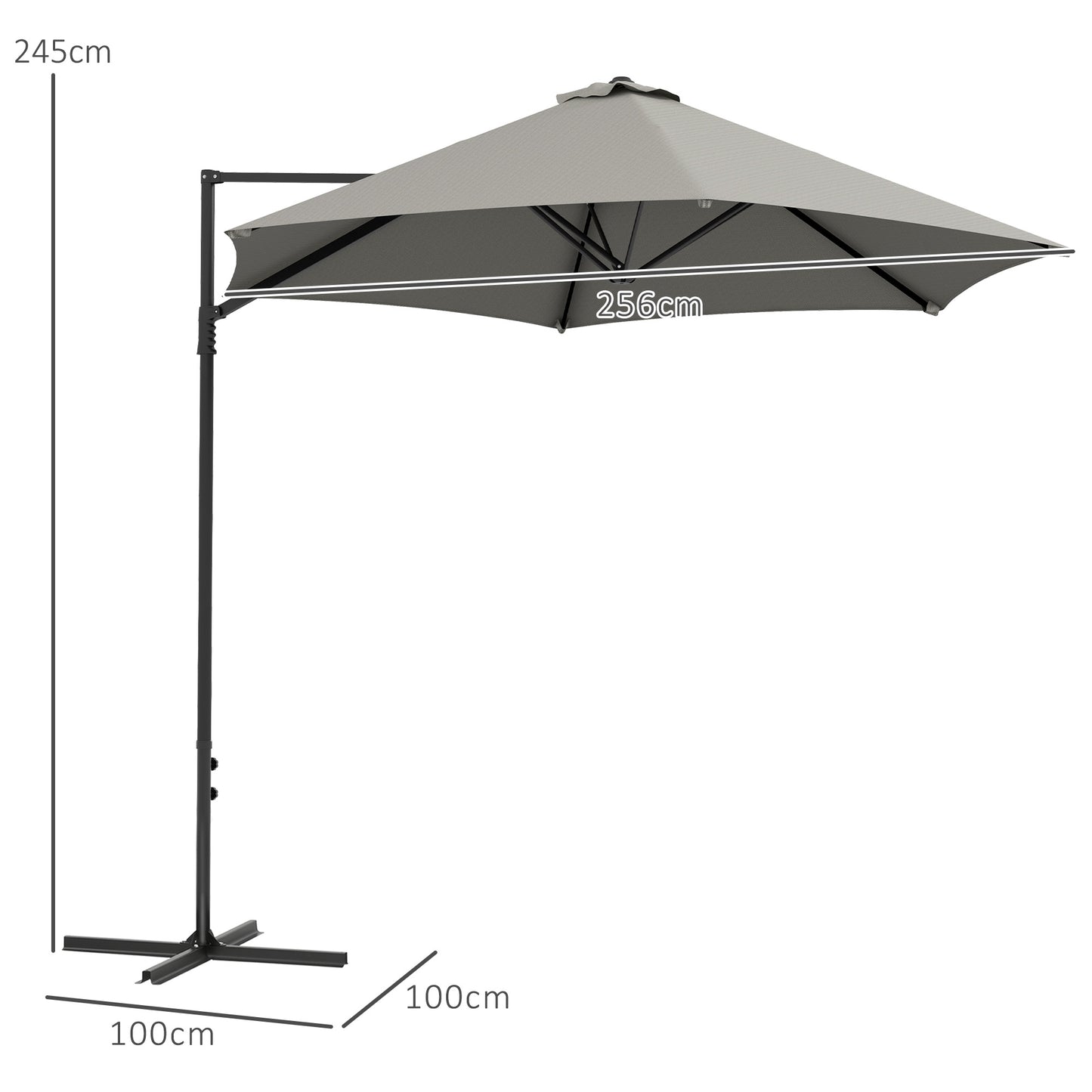 Outsunny 2.5M Garden Cantilever Parasol, Offset Roma Patio Umbrella Hanging Sun Shade Canopy Shelter with 360° Rotation and Cross Base, Light Grey