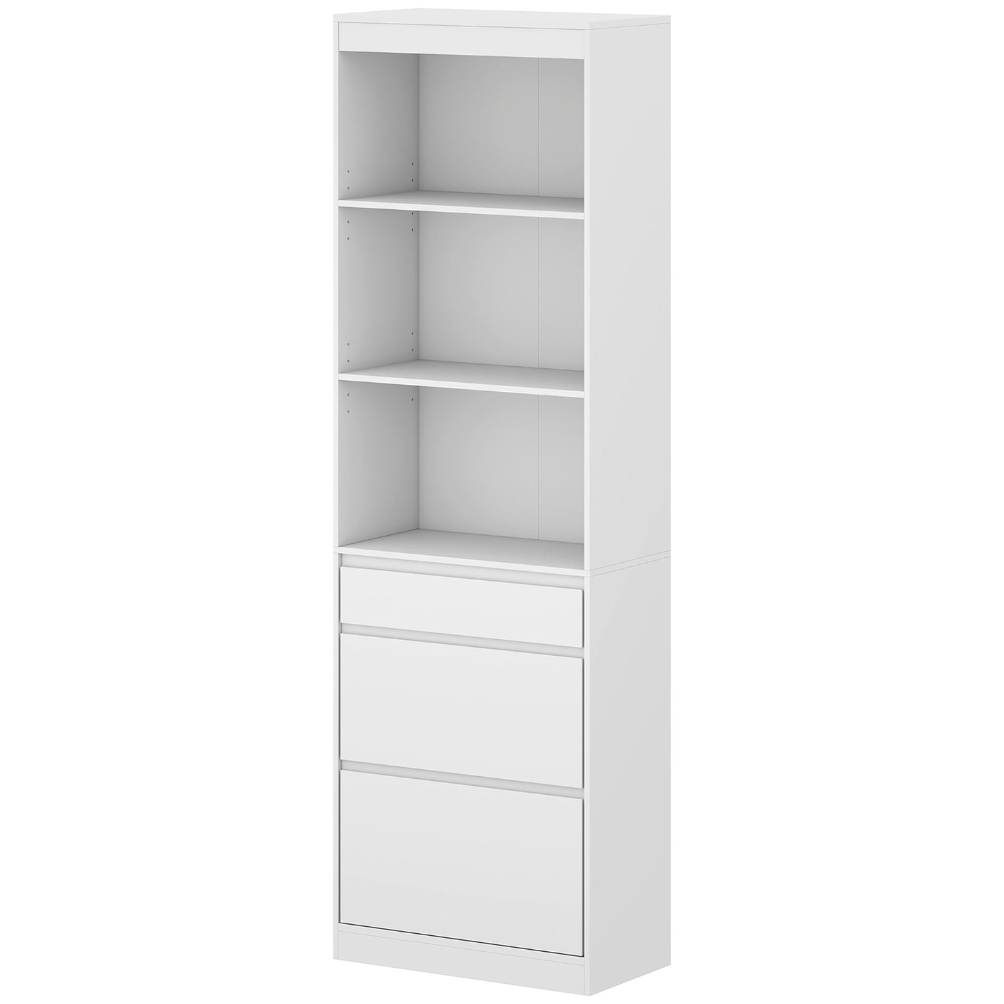 HOMCOM Bookcase with Drawers Adjustable Shelves Book Shelf for Study Living Room White