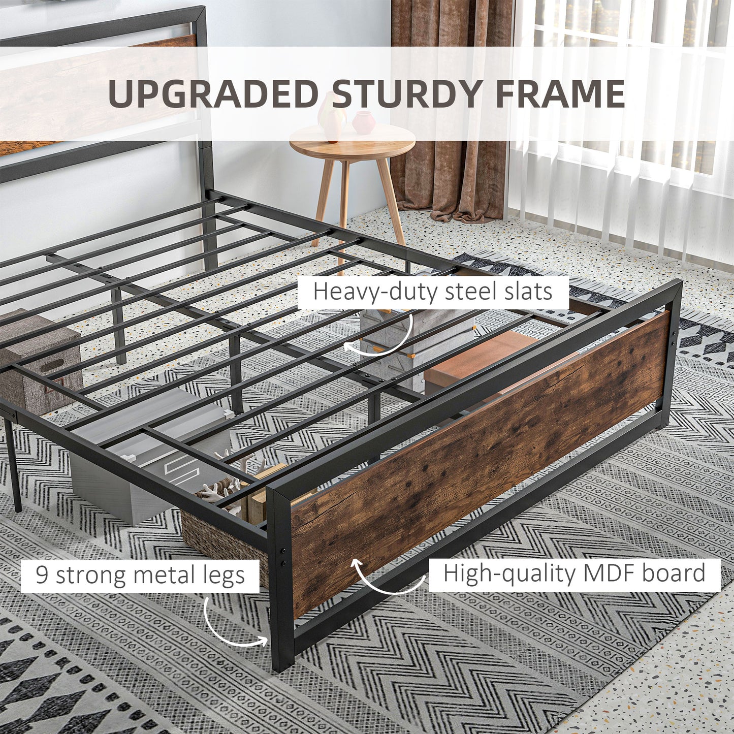 Full Bed Frame Twin Size Metal Bed w/ Headboard, Footboard, No Box Spring Needed