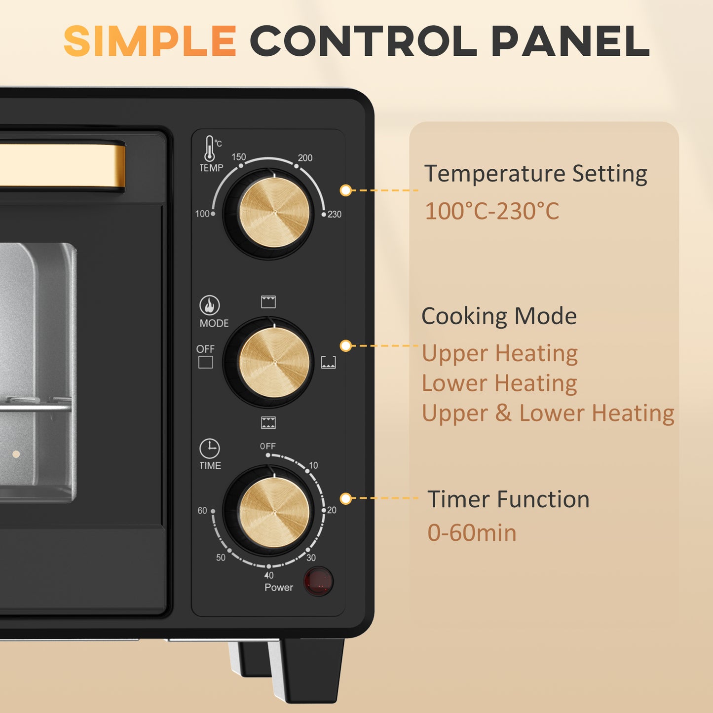 HOMCOM Mini Oven, 16L Countertop Electric Grill, Toaster Oven with Adjustable Temperature, 60 Min Timer, Crumb Tray, Baking Tray, Wire Rack, Tray Handle, 1400W, Black