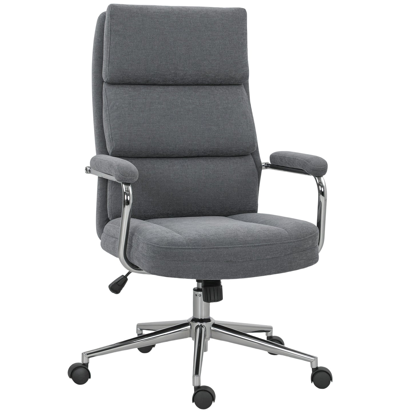 HOMCOM Executive Office Chair, Linen Fabric, Double-Layer Back Cushion, Tilt Function, Height Adjustable for Home Office, Charcoal Grey