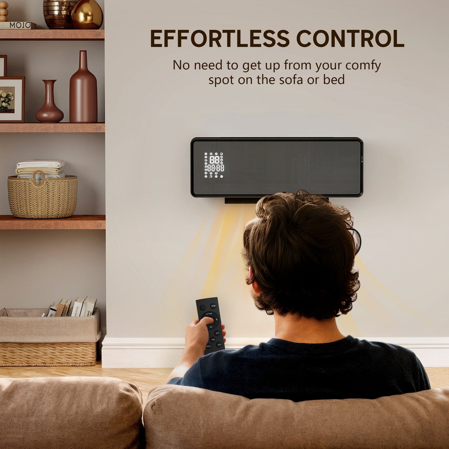 HOMCOM 2000W Ceramic Electric Heater with Fan, Adjustable Thermostat, Wall Mounted - Black