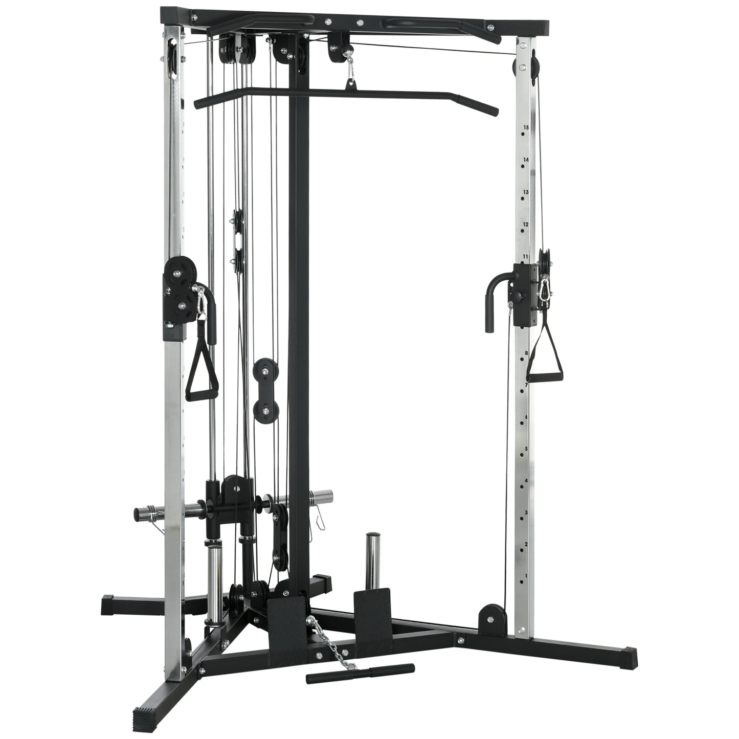SPORTNOW Home Gym Machine, Multifunctional Equipment with High/Low Pulleys, Pull Up Bar, 15-Position Adjustable Training Station, Black