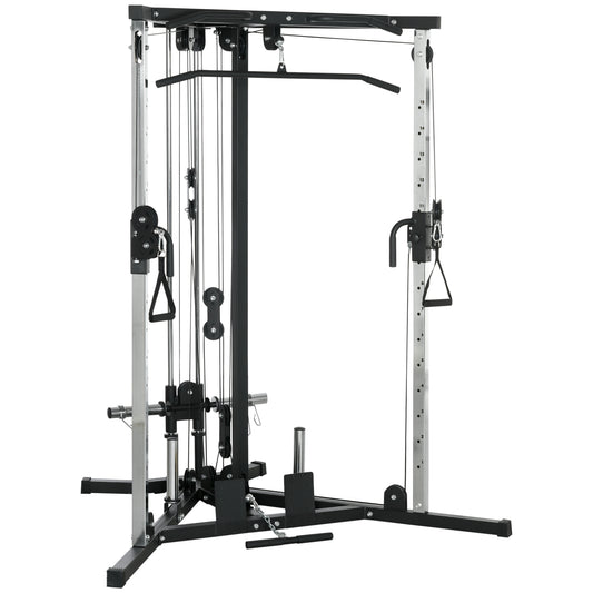 SPORTNOW Home Gym Machine, Multifunctional Equipment with High/Low Pulleys, Pull Up Bar, 15-Position Adjustable Training Station, Black