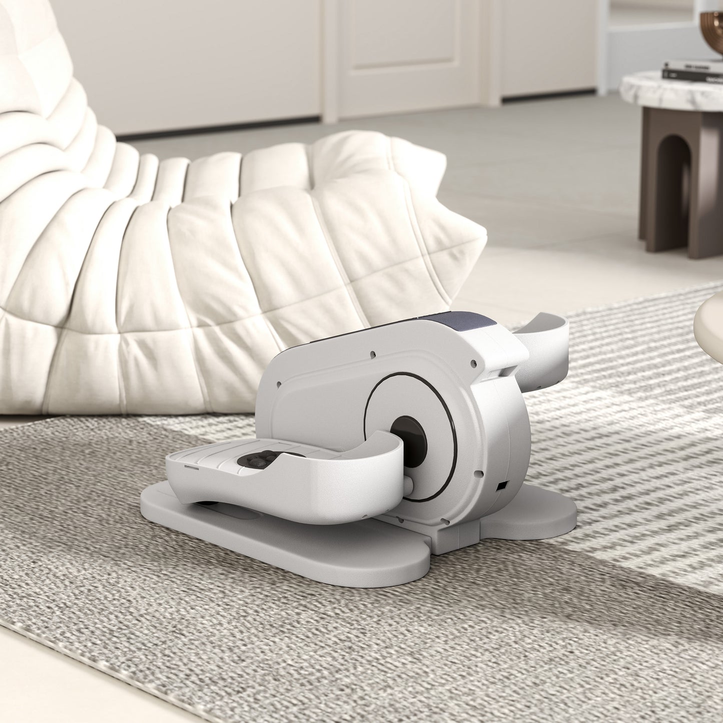 SPORTNOW Under Desk Elliptical, Mini Trainer with LCD Monitor & Remote, 10 Speeds, Quiet & Portable for Seniors, White