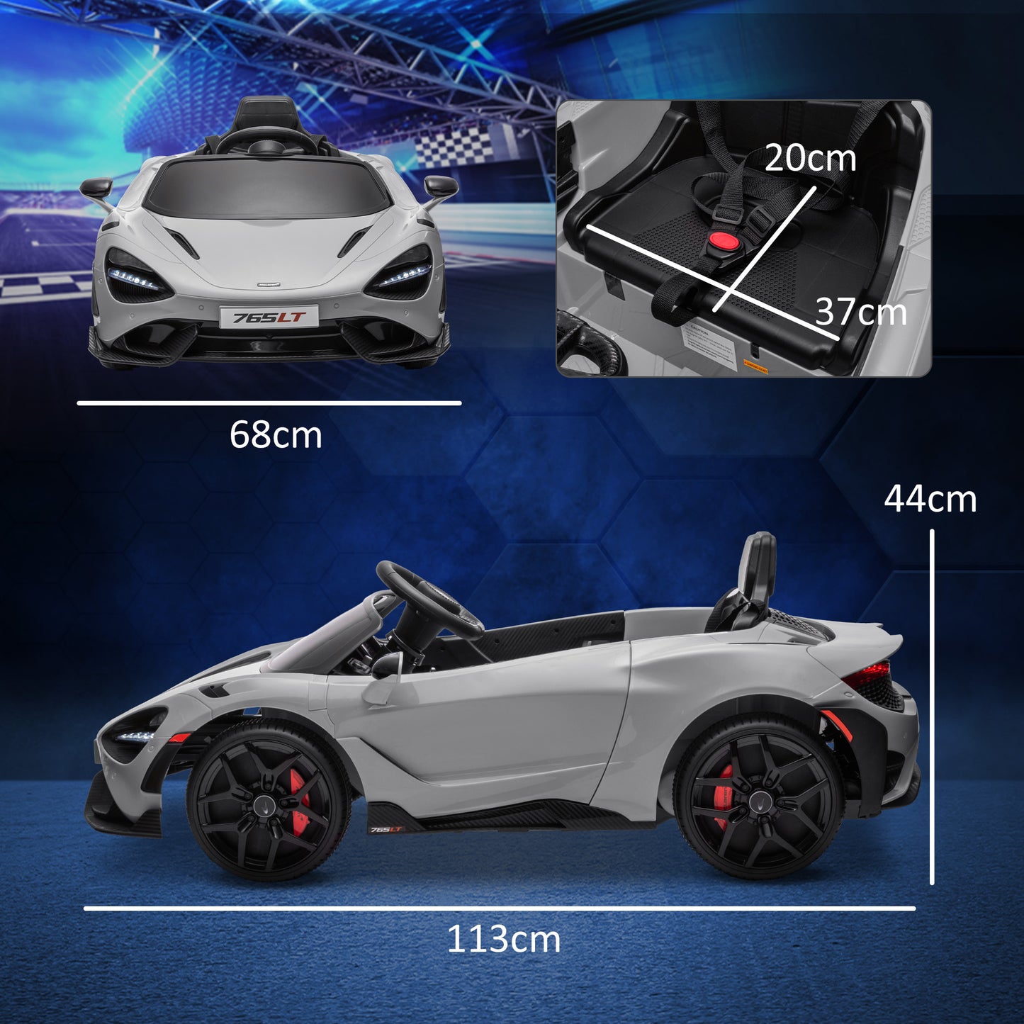 AIYAPLAY McLaren 765LT Licensed 12V Kids Electric Ride on Car with Butterfly Doors Remote Control Training Wheels Grey