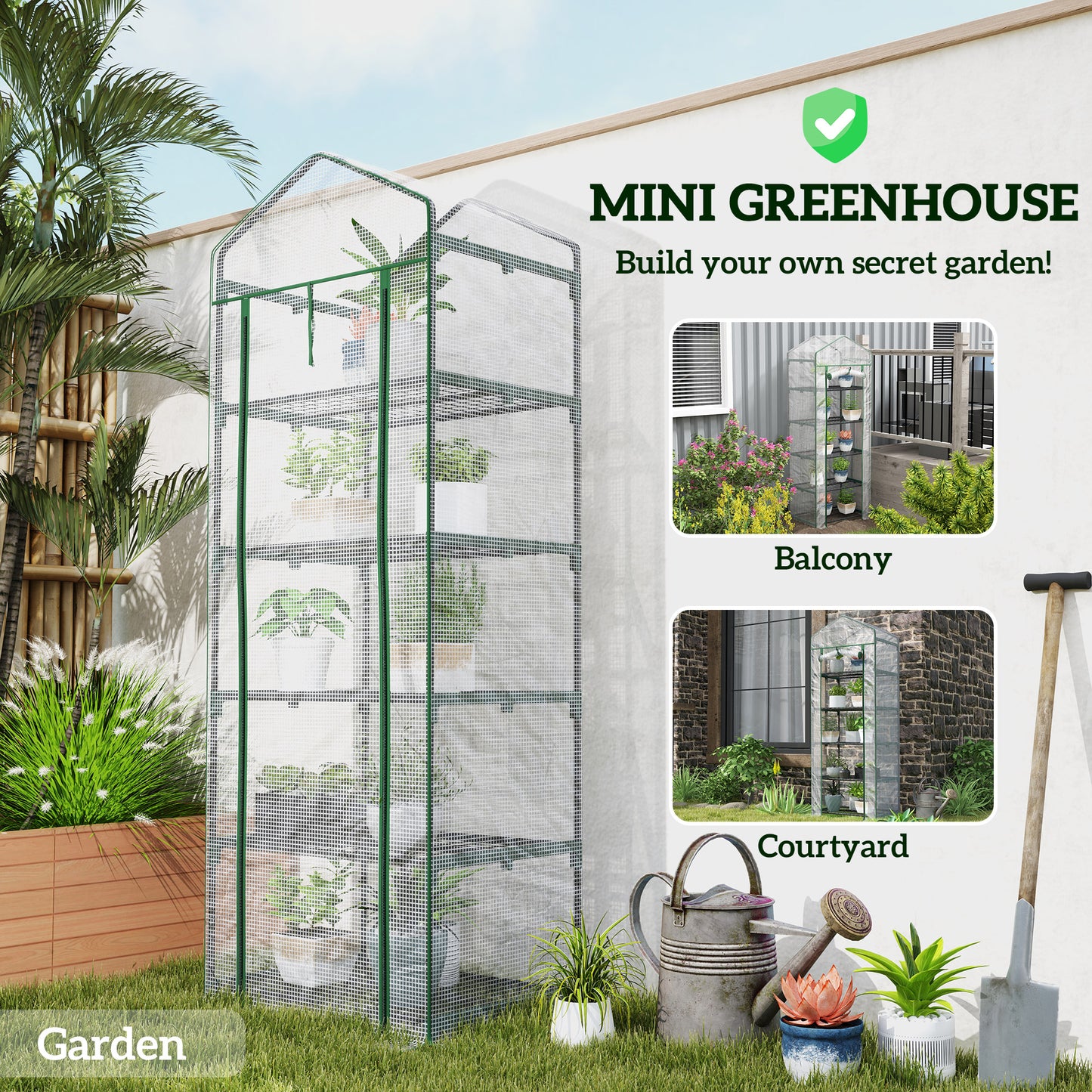 Outsunny 193cm Five Shelf Mini Greenhouse - Green border
