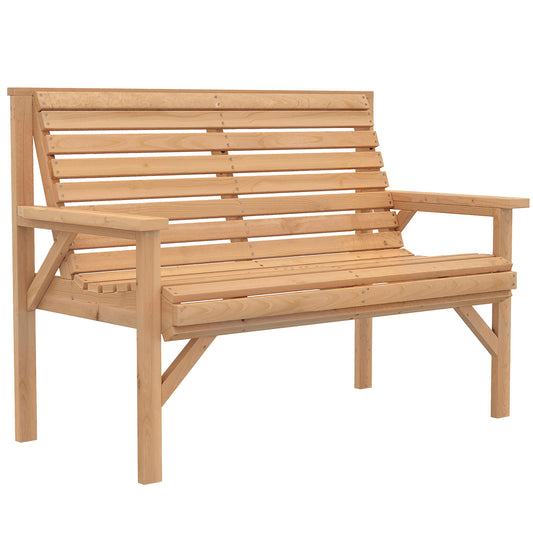 Outsunny 2 Seater Wooden Garden Bench, Slatted Patio Bench with Armrest and Backrest, Outdoor Furniture for Indoor