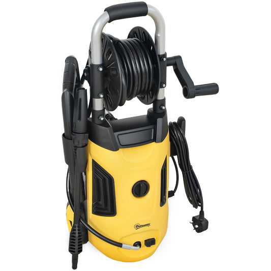 Outsunny 1800W Portable Power Washer, 150 Bar, 420 L/h, Adjustable Nozzle, 6M Hose, Reel, Steel Handle for Home/Car/Driveway, Yellow