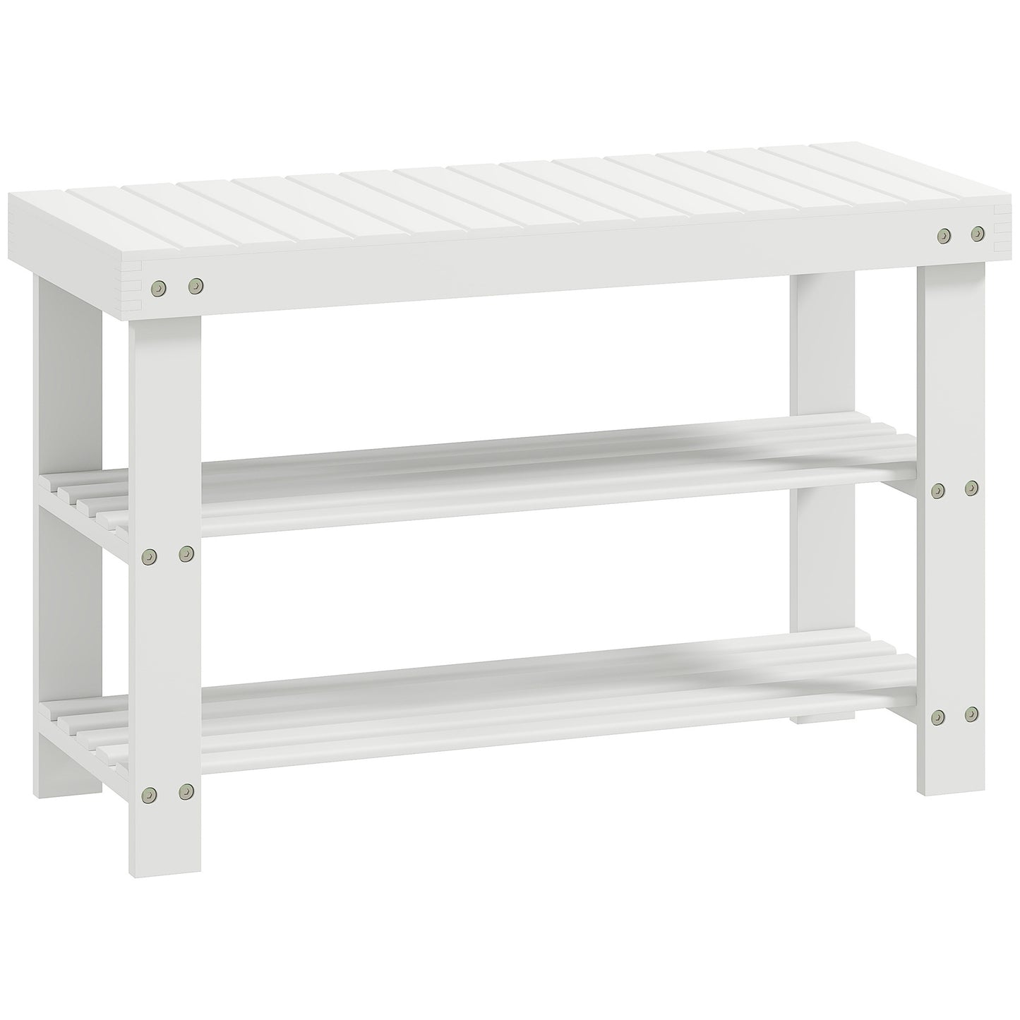 HOMCOM 3-Tier Bamboo Shoe Storage Bench - White
