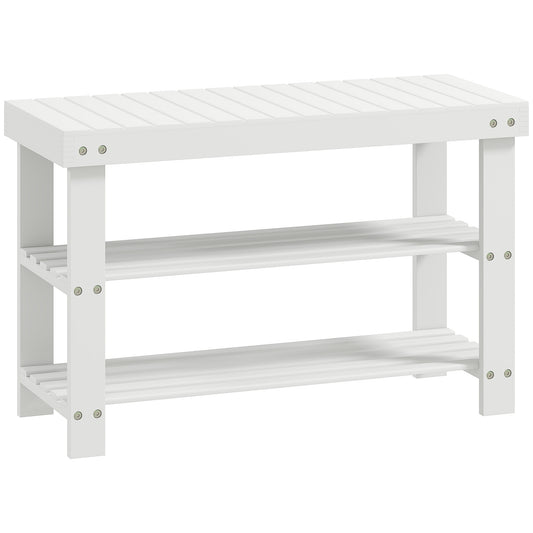 HOMCOM 3-Tier Bamboo Shoe Storage Bench - White