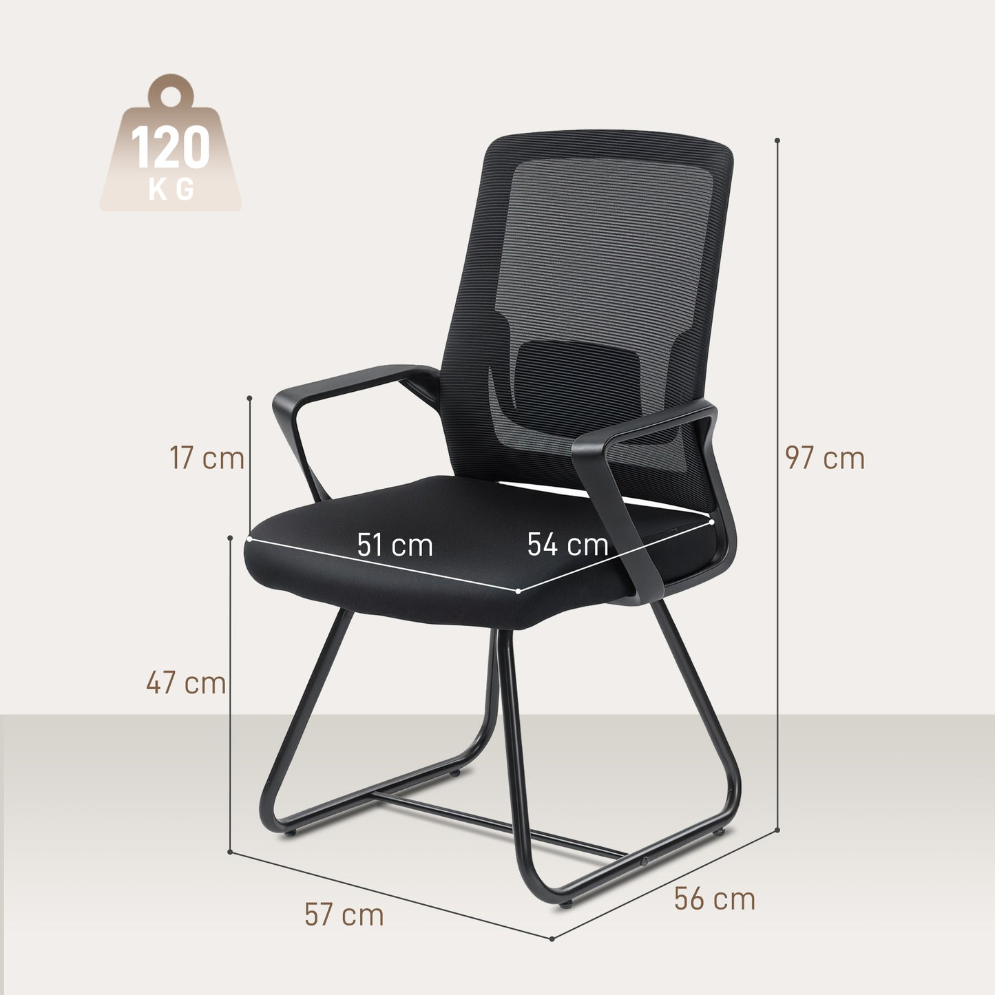 HOMCOM Desk Chair No Wheels, Office Chair with Mesh Back, Lumbar Support, Metal Base for Waiting Room, Conference Room, Black