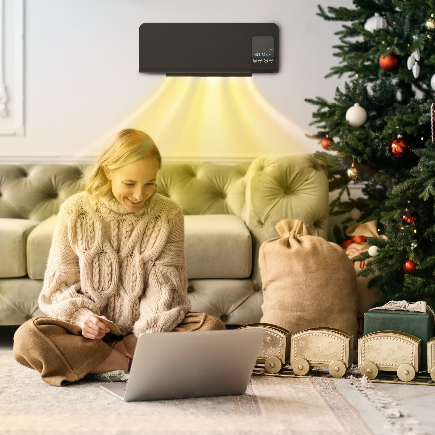 HOMCOM Electric Heater, 2000W Wall Mounted Space Heater with Remote Control, Black
