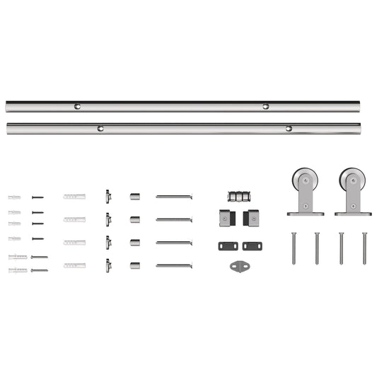 HOMCOM Sliding Door Hardware Kit Heavy Duty 304 Stainless Steel 152 cm Wide Door Silver Tone