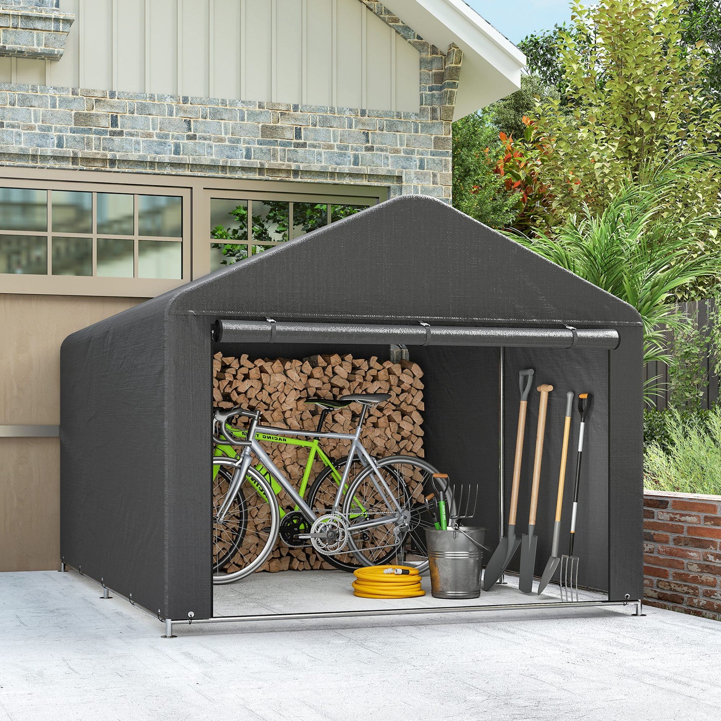 Outsunny Portable Garden Storage Shed Metal Frame Dark Grey
