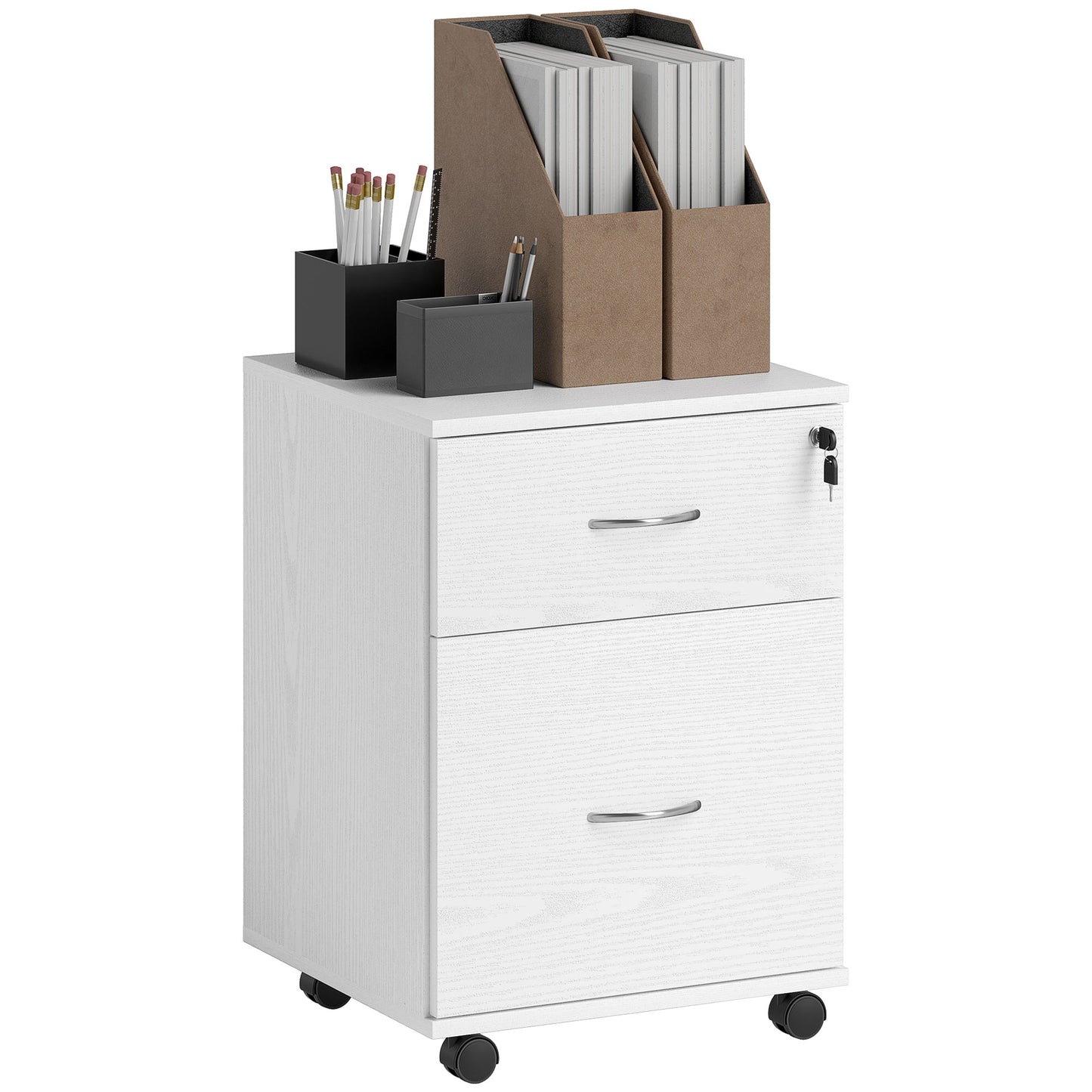 HOMCOM Two Drawer Lockable Filing Cabinet - White Wood Grain