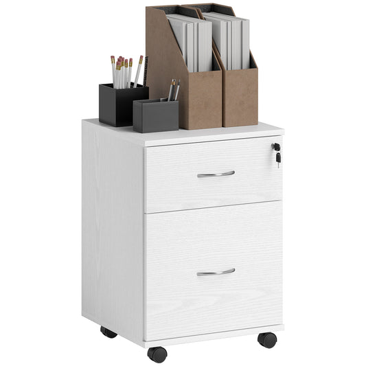 HOMCOM Two Drawer Lockable Filing Cabinet - White Wood Grain