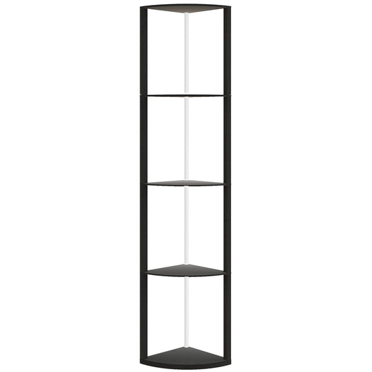 HOMCOM RGB LED Floor Lamp with Shelves, 5-Tier Dimmable Lamp with Remote, Modern Corner Display Shelf for Living Room/Bedroom/Office, Black