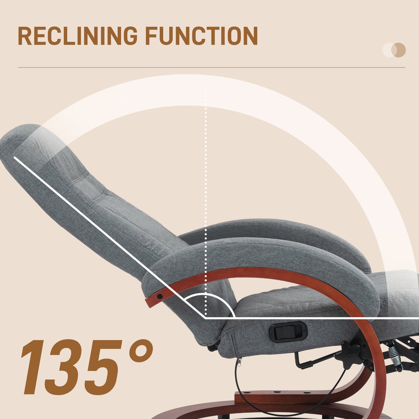 HOMCOM 135° Manual Reclining Swivel Chair, with Footrest - Grey