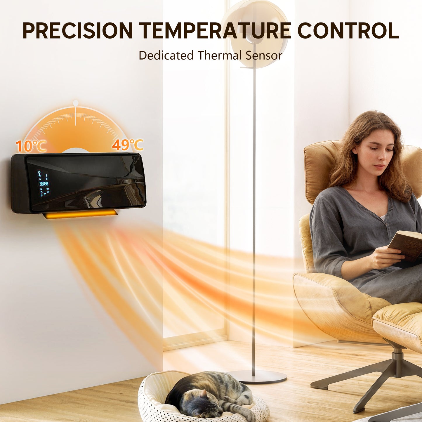 HOMCOM 2000W Wall-mounted Ceramic Electric Heater with Fan, Adjustable Thermostat - Black