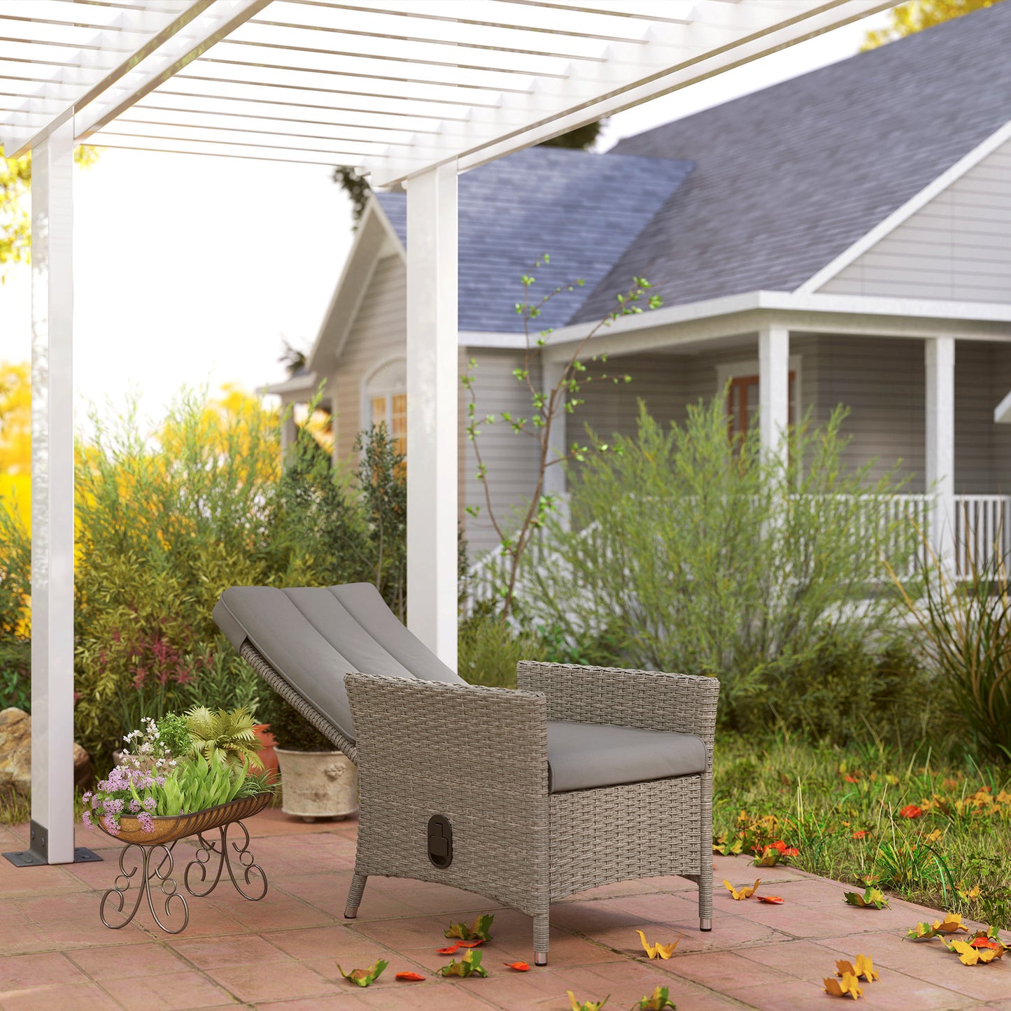 Outsunny 105°-150° Reclining Rattan Chair - Grey