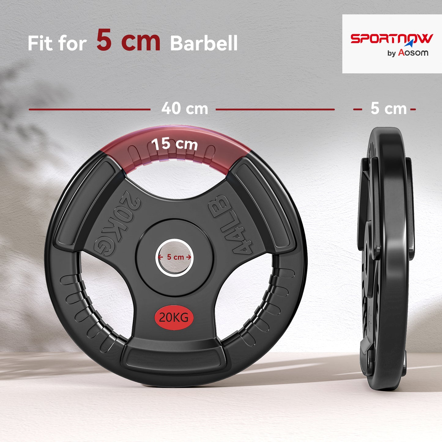 SPORTNOW Olympic 20kg Weight Plate with Tri-Grips for Weightlifting & Strength Training, Home Gym Fitness, Black