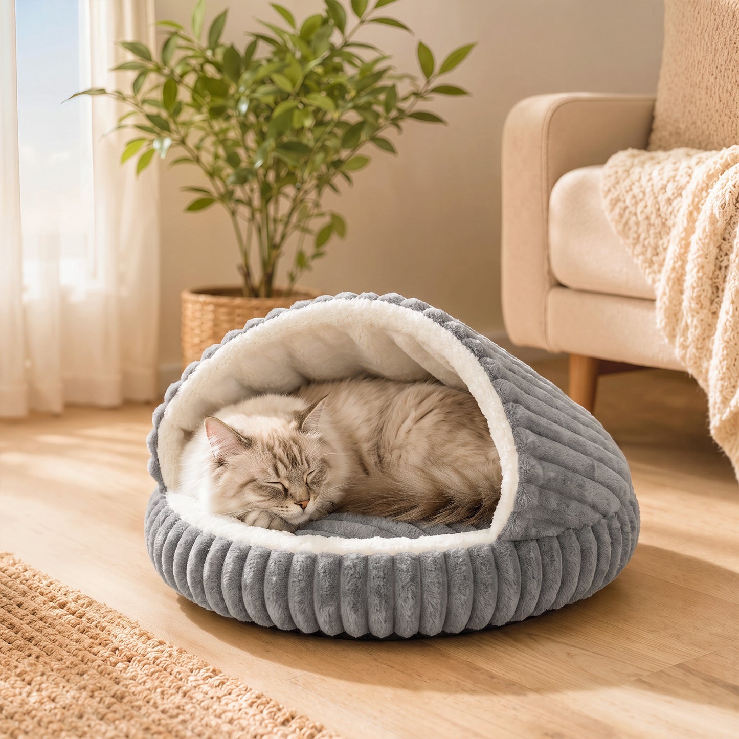 PawHut Cat Bed for Indoor Kittens, Cat Cave House with Non-Slip Bottom and Washable Cushion