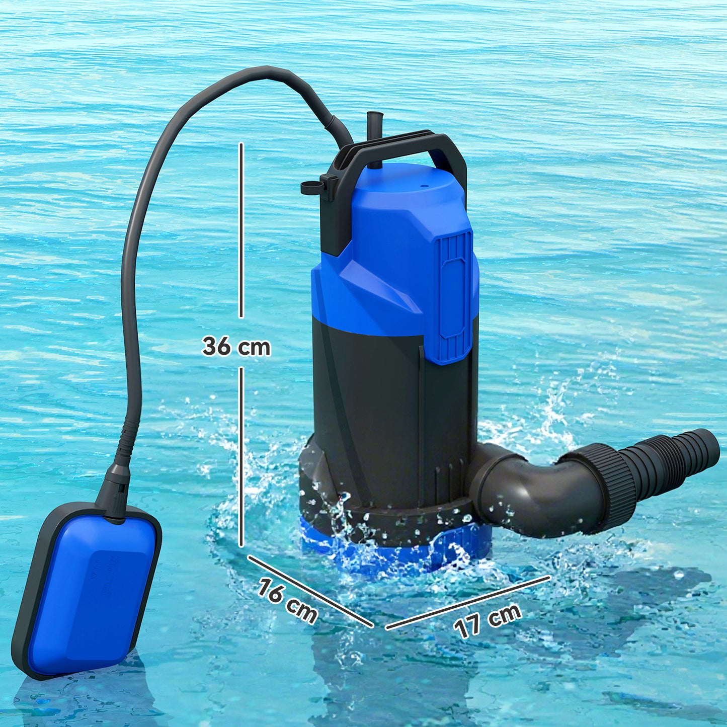 Outsunny 750W Submersible Water Pump, 20000L/H Electric Sump Pump with Float Switch for Dirty/Clean Water, Portable and Lightweight, Blue