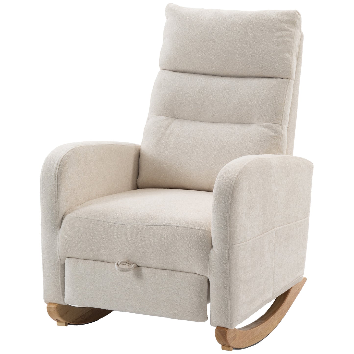 HOMCOM Upholstered Rocking Chair Retractable Footrest Rocker Chair High Back for Living Room Cream White