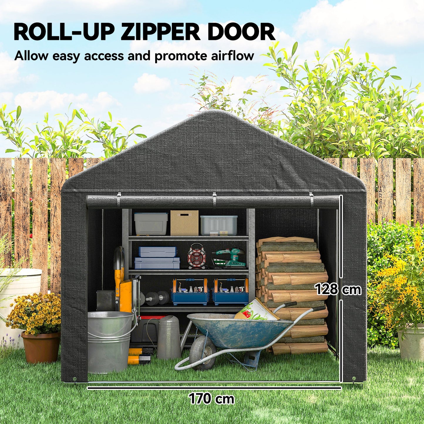 Outsunny Portable Garden Storage Shed Metal Frame Dark Grey