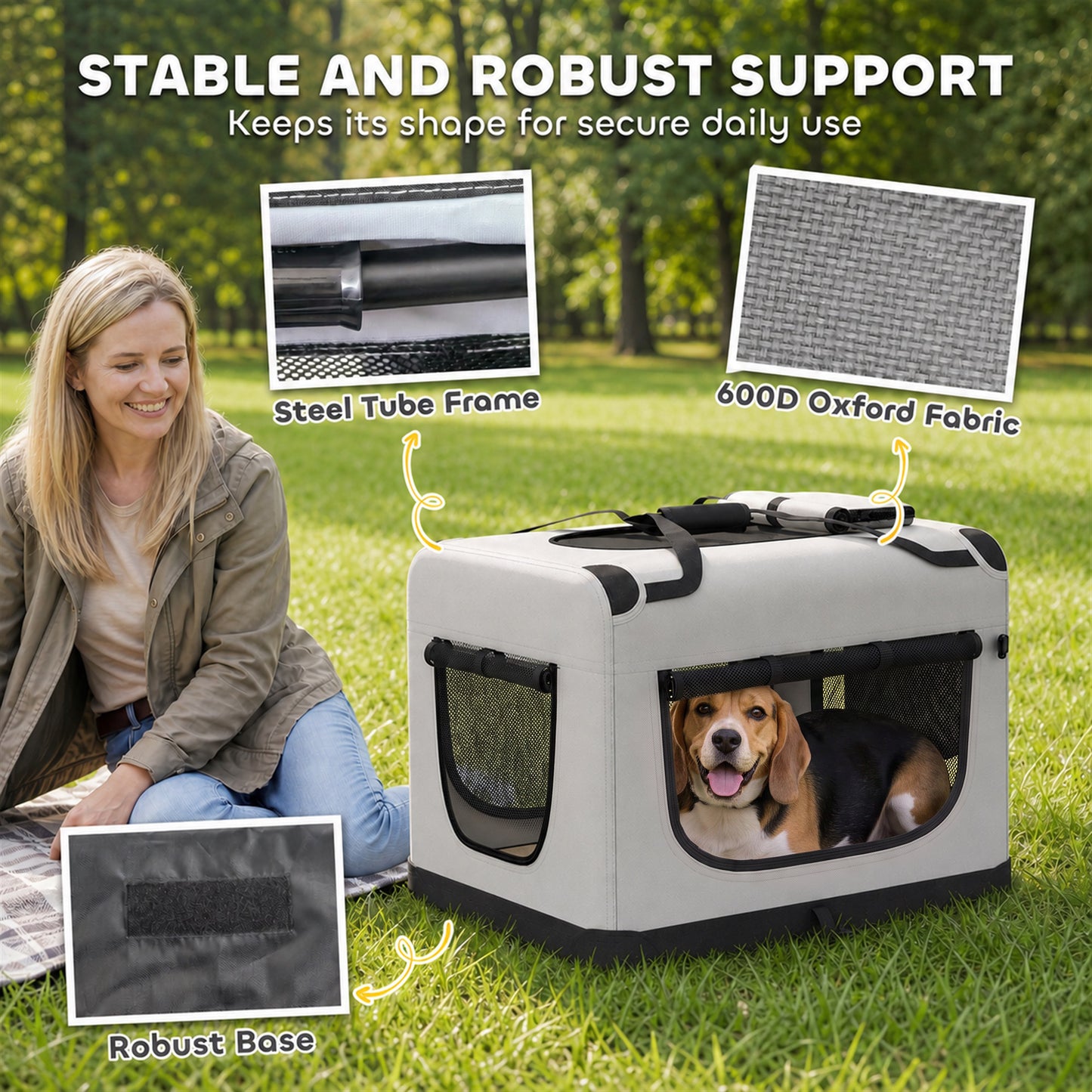 PawHut Pet Carrier Bag, Soft-Sided Dog Carrier with Security Buckle Strap, Washable Cushion and Folded Bowl, Light Grey