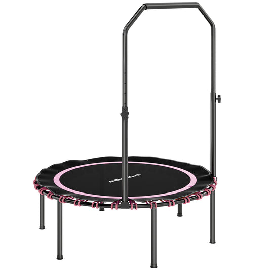 SPORTNOW 40'' Foldable Fitness Trampoline, Mini Bungee Rebounder with 5-Level Adjustable Handle for Adults, Indoor/Outdoor Exercise, Pink