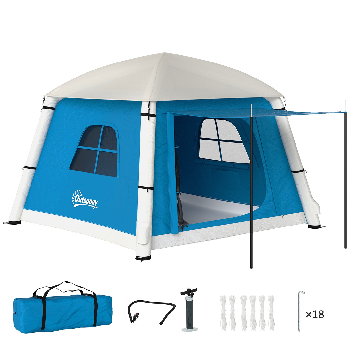 Outsunny Inflatable Camping Tent with Hand Pump, Easy Setup for 1/2 Person, Waterproof and Windproof with Carry Bag, Light Blue/Grey