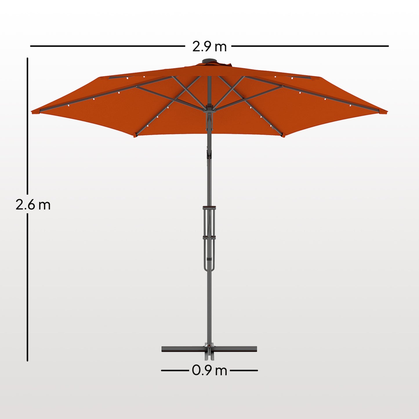 Outsunny 3(m) Garden Parasol Cantilever Umbrella with Solar LED - Orange