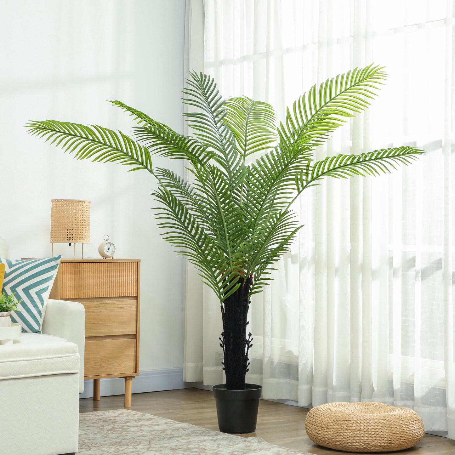 HOMCOM Artificial Areca Palm Tree, 175cm with 16 PE Leaves, Decorative Fake Plant in Plastic Pot with Flocked Soil for Home Office Decor, Green