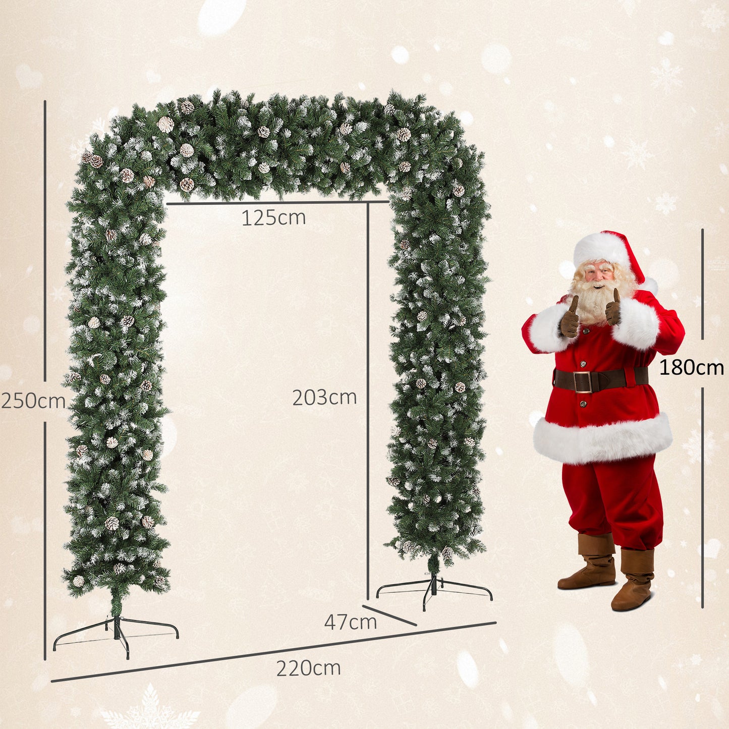 HOMCOM Christmas Tree Arch, 8.2 ft Snow Frosted with 2100 Tips & 96 Pinecones, Artificial Xmas Decoration with Metal Stand, Green