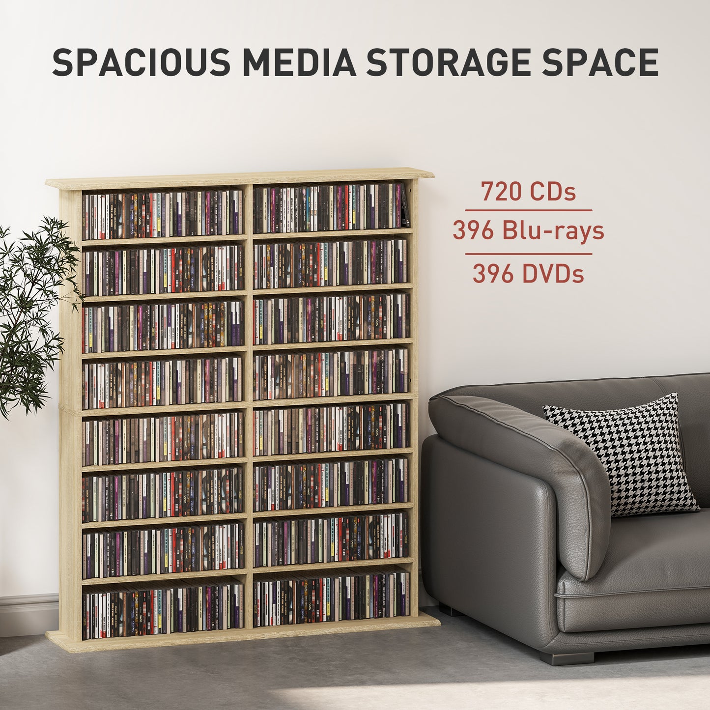 HOMCOM 720 CD/396 DVD/396 Blu-ray Storage Unit - Nature Wood Finish