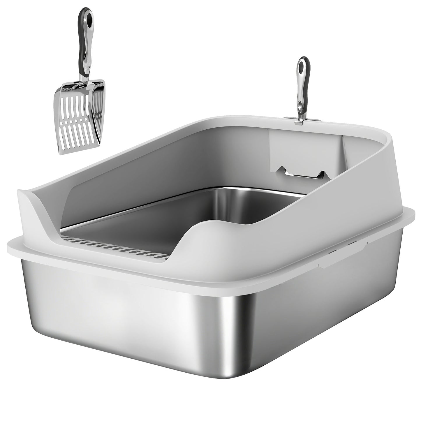 PawHut XXL Stainless Steel Cat Litter Box with High Sides, Metal Scoop, 70 x 50 x 30 cm