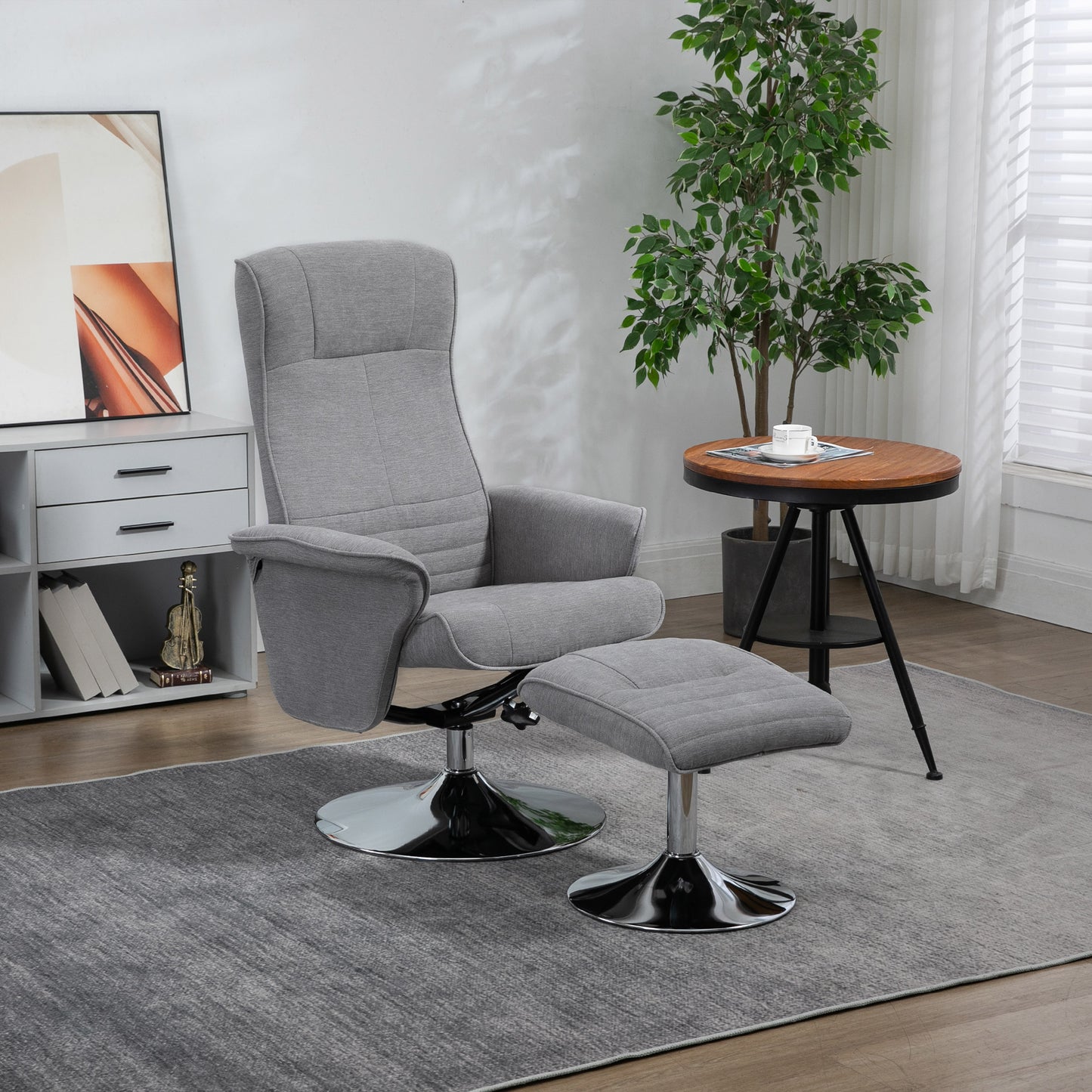 HOMCOM Swivel Recliner Chair with Footstool, Velvet Upholstered Armchair with Ottoman, Steel Base for Living Room, Bedroom, Office, Grey