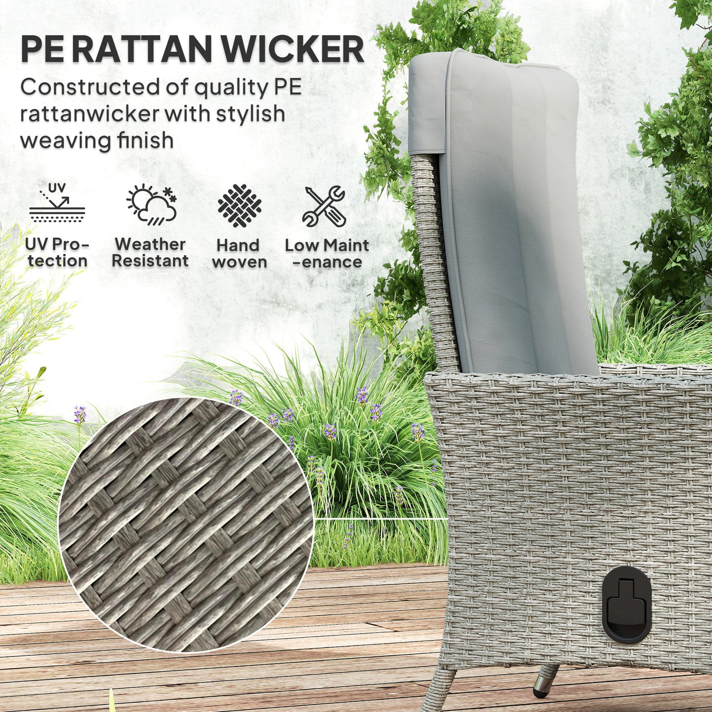 Outsunny 105°-150° Reclining Rattan Chair - Grey