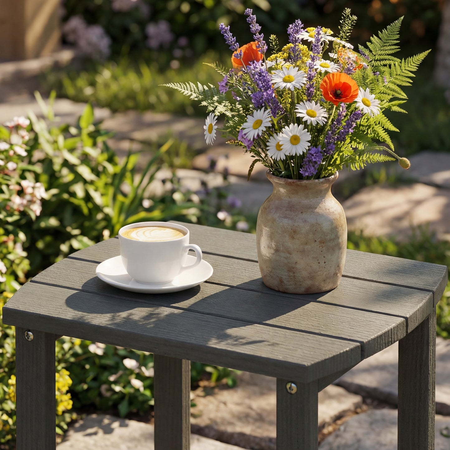 Outsunny Outdoor Side Table, Garden Coffee Table, All-Weather Adirondack Side Table for Garden, Beach, Indoor Outdoor, Grey