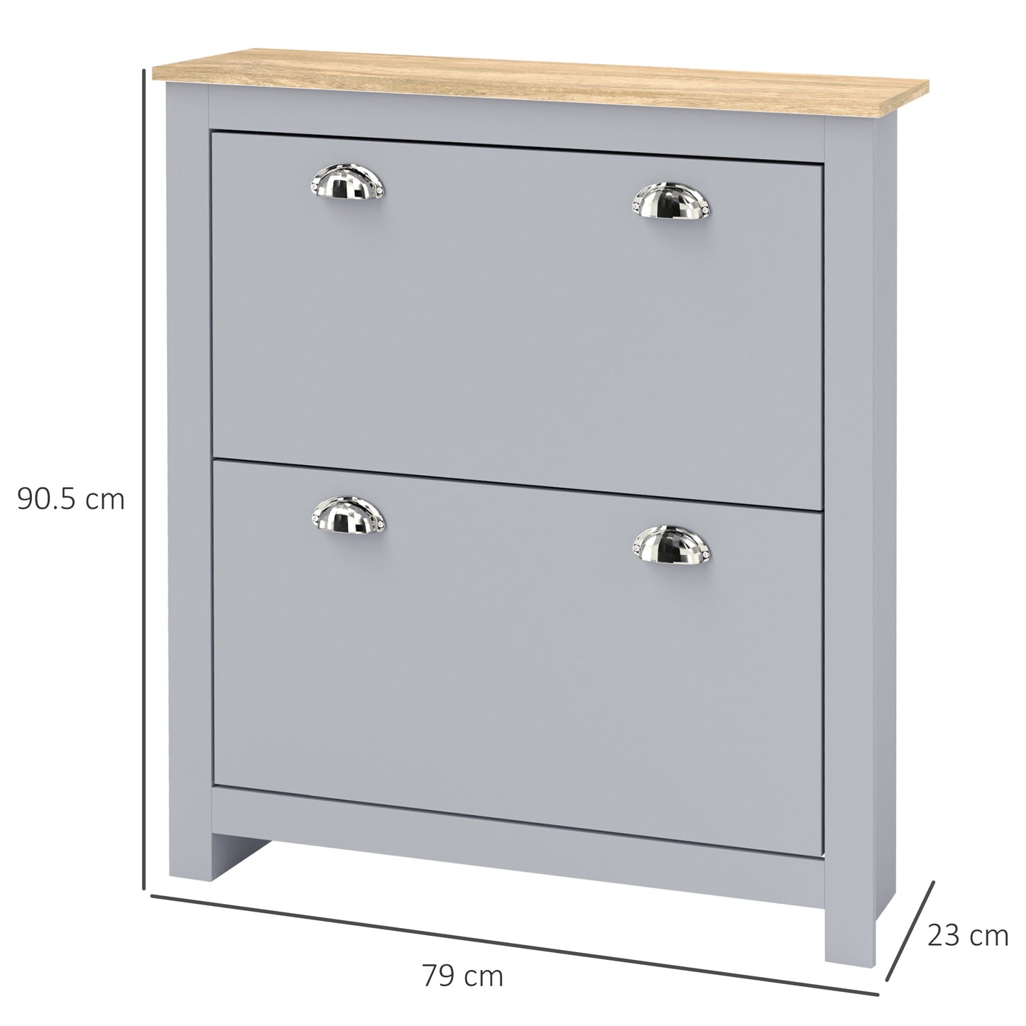 HOMCOM 2 Drawer Modern Shoe Cabinet, Hallway Wooden Storage Organizer with Flip Doors, Adjustable Shelf for 12 Pairs, Grey